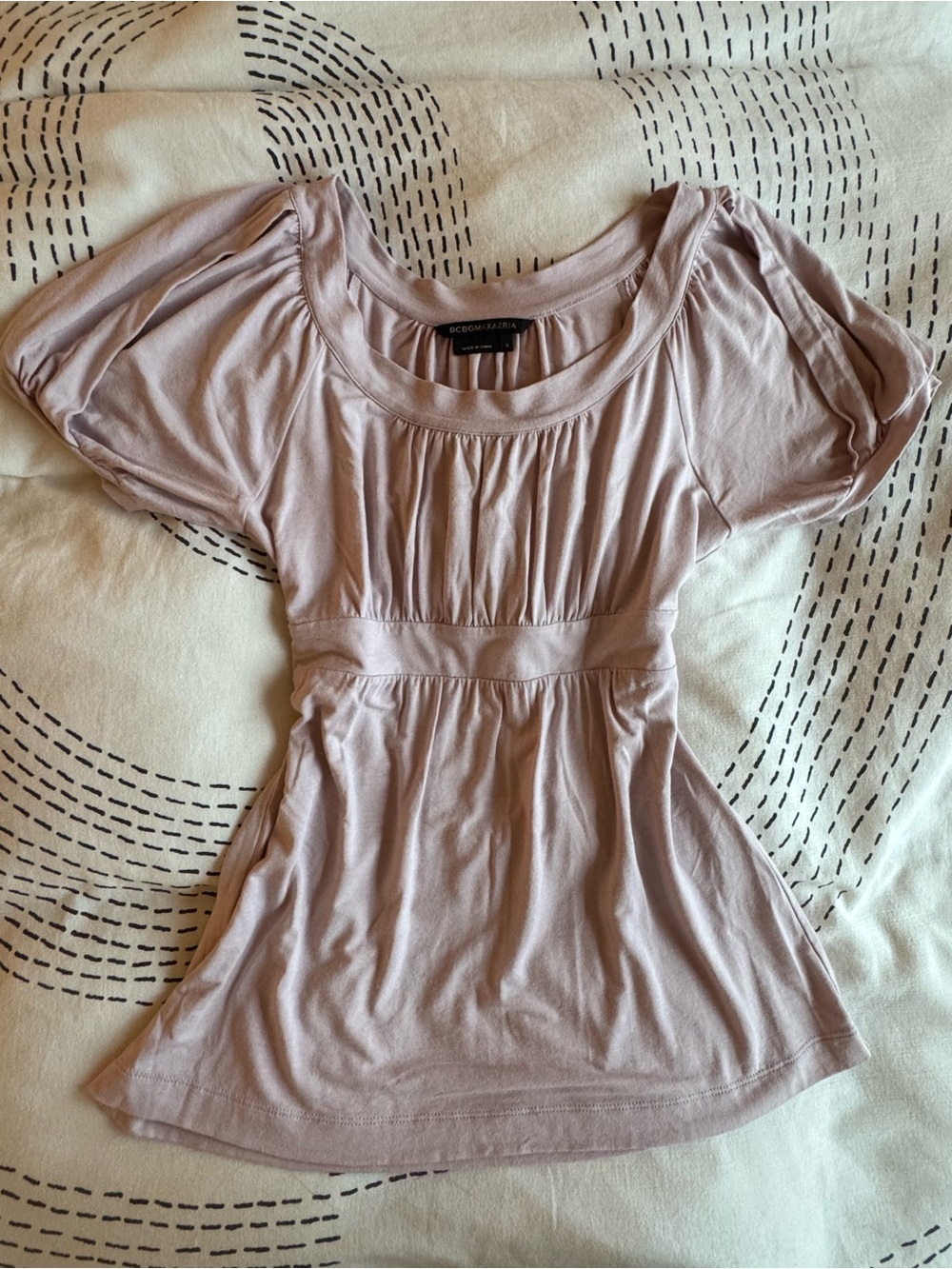 BCBGMAXAZRIA Blush Pink Puff Sleeve Babydoll Top Size S